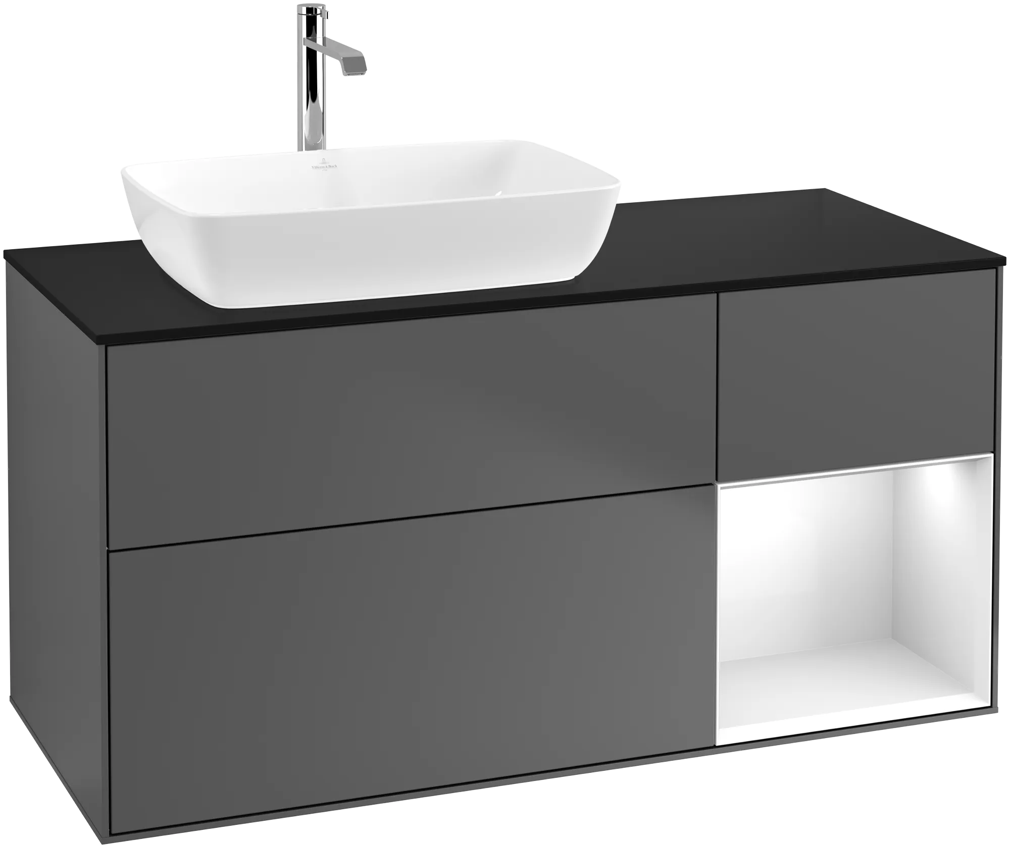 Villeroy & Boch Finion Waschbeckenunterschrank G81 1200x603x501mm Anthrazit/Eiche Weiß/Glas Schwarz