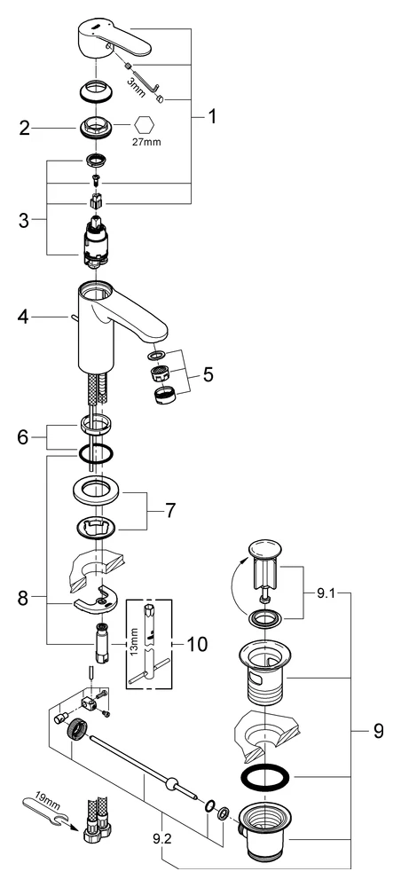 Einhand-Waschtischbatterie Eurostyle Cosmopolitan 23037_2, S-Size, Einlochmontage, Zugstangen-Ablaufgarnitur 1 1/4'', chrom