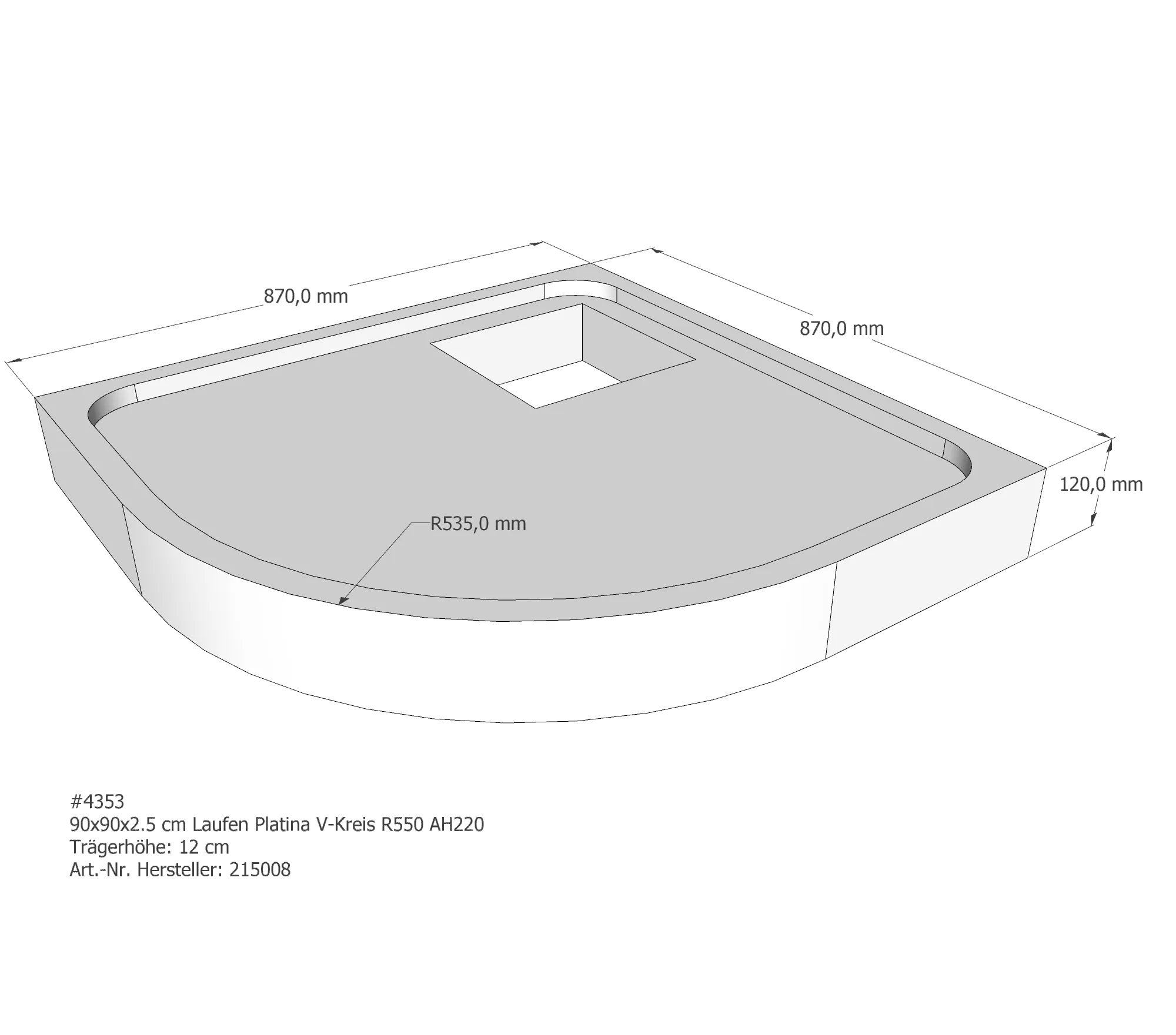 Duschwannenträger für Laufen Platina 90 × 90 × 2,5 cm Duschwannenträger für Laufen Platina 90 × 90 × 2,5 cm