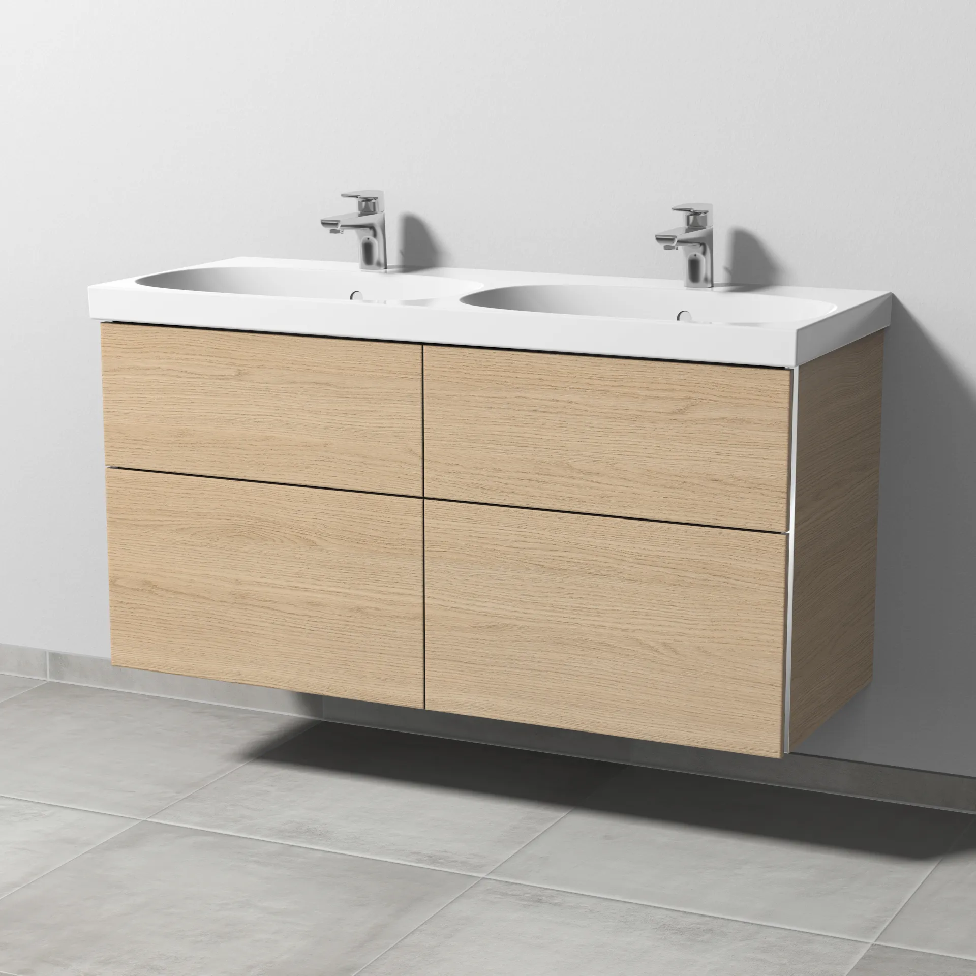 Sanipa Waschtischunterschrank „3way“ passend zu Keramik-Waschtische Acanto von Geberit 1170 × 586 × 467 mm in Eiche Nordic, mit Hahnlochbohrung,