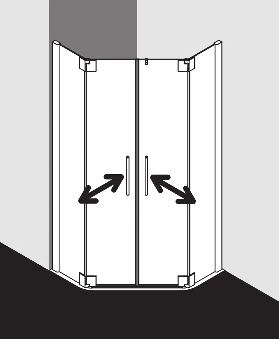 Kermi Duschdesign Fünfeck-Duschkabine mit Pendeltüren mit Festfeldern für gleichschenklige Wannen „PASA XP“ Glas Klar, Profile Silber Mattglanz, BV: 870 - 900 mm GAK: 855 - 885 mm WE: 880 - 910 mm H: 1850 mm