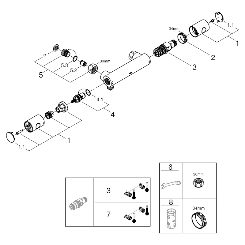 Thermostat-Brausebatterie Grohtherm 800 Cosmopolitan 34767, Wandmontage, ohne Anschlüsse, chrom