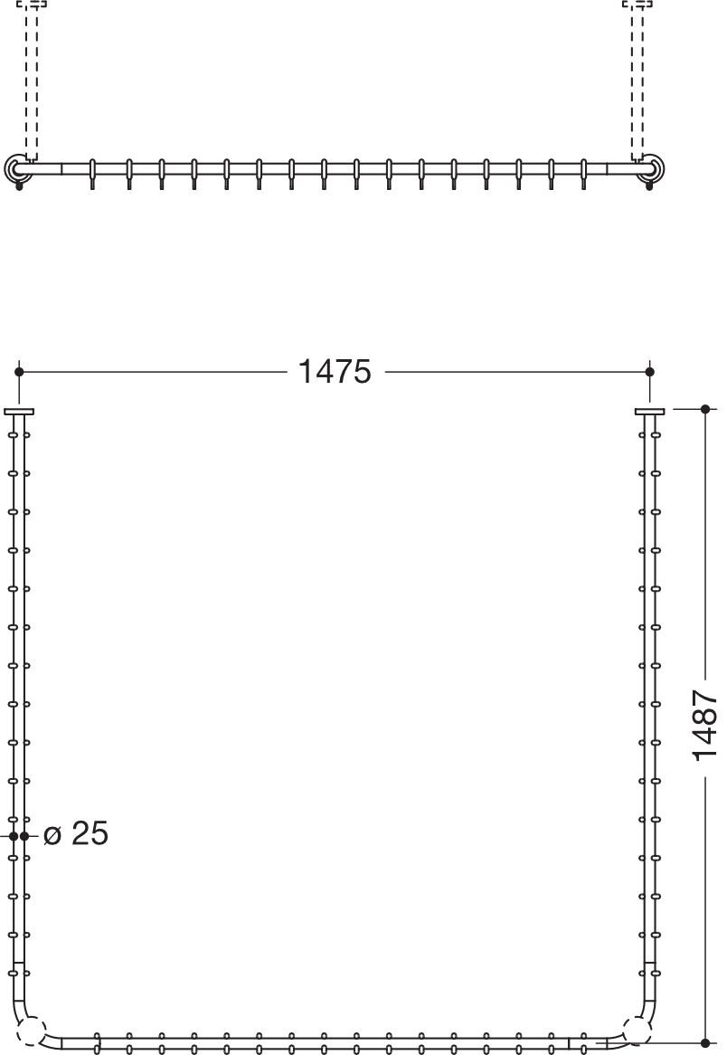 HEWI Duschvorhangstange „System 900“ 150 × 154,5 cm