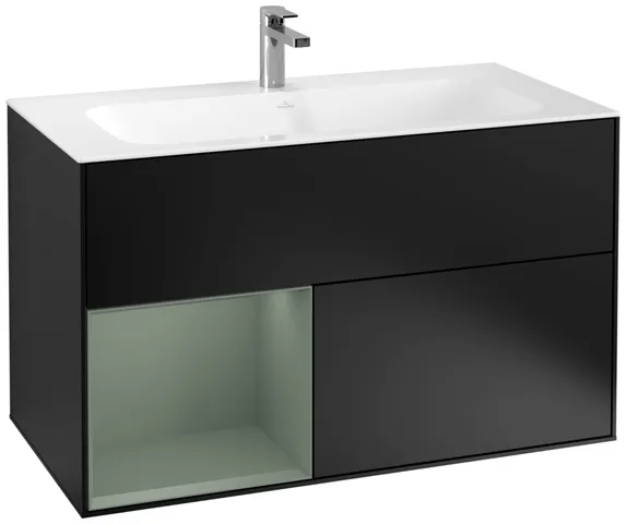 Villeroy & Boch Waschtischunterschrank „Finion“ für Schrankwaschtisch 996 × 591 × 498 mm Black Matt Lacquer, für Becken mittig Villeroy & Boch Waschtischunterschrank „Finion“ für Schrankwaschtisch 996 × 591 × 498 mm Black Matt Lacquer, für Becken mittig