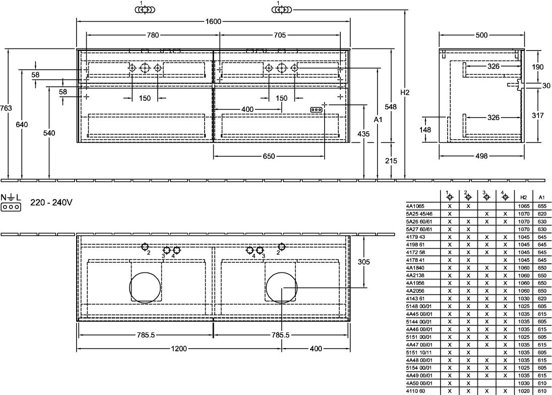 Villeroy & Boch Waschtischunterschrank „Collaro“ 1600 × 548 × 500 mm Weiß Matt, ohne Beleuchtung, für links und rechts