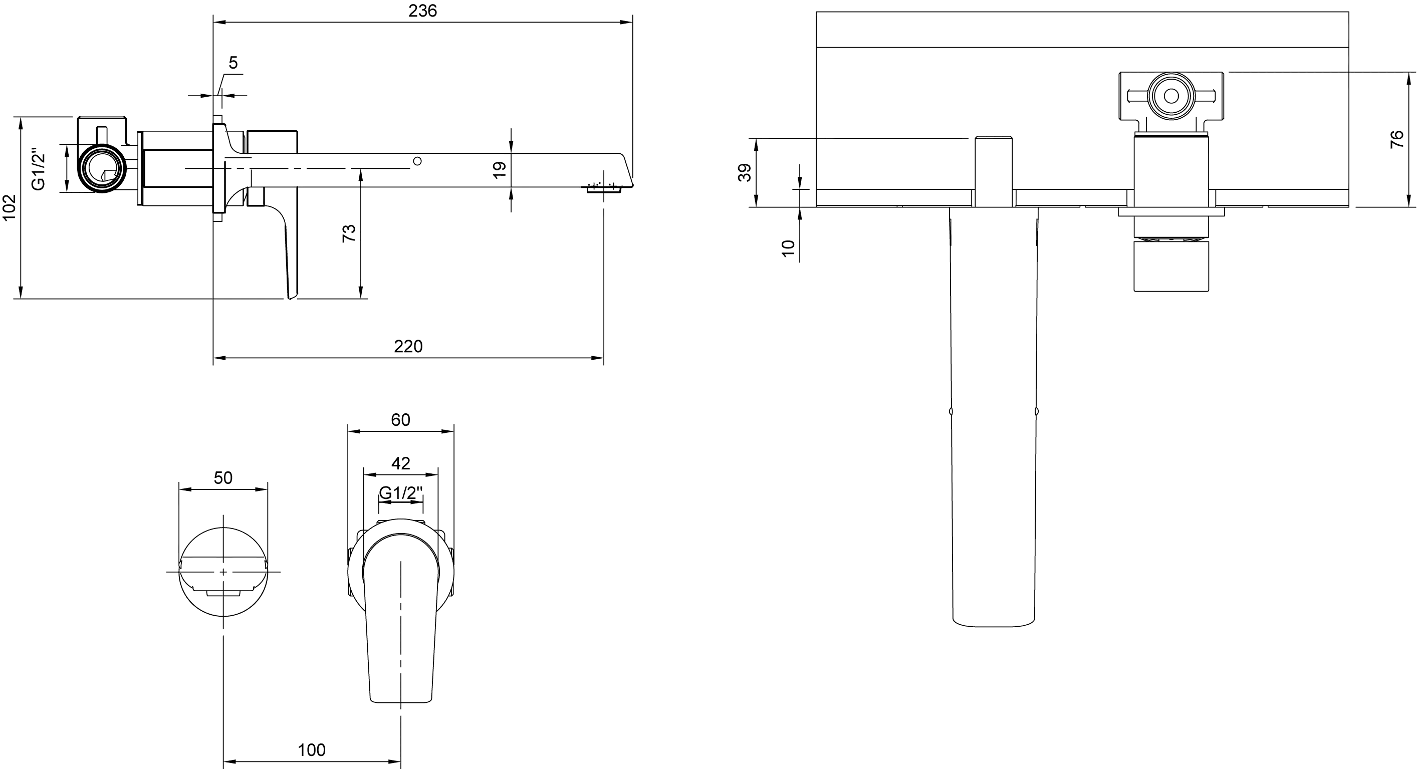 Einhand-Unterputz-Armatur „Liberty“ 23,6 cm Ausladung 220 mm in Chrom Einhand-Unterputz-Armatur „Liberty“ 23,6 cm Ausladung 220 mm in Chrom