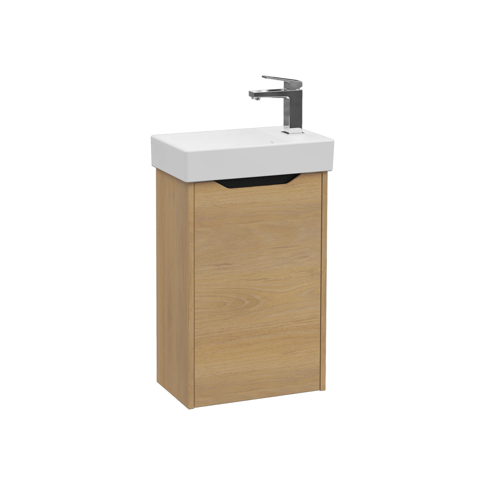 VitrA New Integra Square Set Handwaschbecken mit Unterschrank, 45 x 28 x 74 cm, Weiß Hochglanz / Eiche Gold