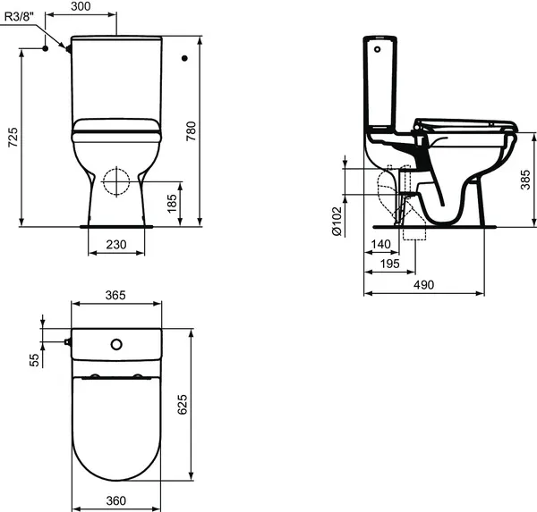 StandWC-Kombipaket Exacto, ohne Spülrand, mit Softclosing, 365x620x780mm, Weiß