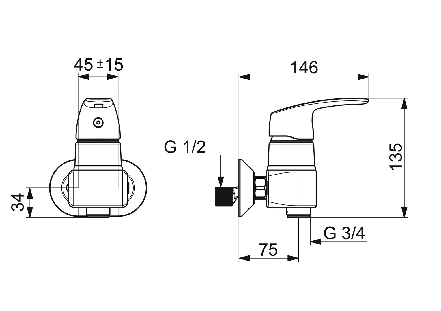 HansaPINTO Einhebelmischer Brausebatterie HansaPINTO 4569 45cc DN15 Chrom