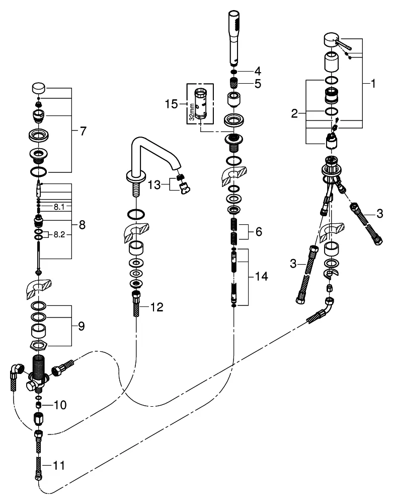 Grohe Essence 4-Loch-Einhand-Wannenkombination, hard graphite gebürstet Grohe Essence 4-Loch-Einhand-Wannenkombination, hard graphite gebürstet