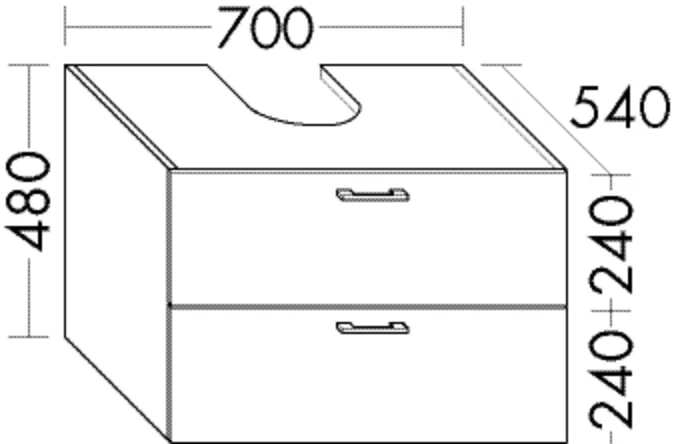 Waschtischunterschrank Sys30 von burgbad - 700 mm breit, 480 mm hoch, 540 mm tief, inkl. Metallkonsolen und Raumsparsiphon