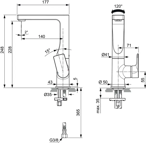Waschtischarmatur Edge, 5 l/min, ohne Ablaufgarnitur, mit hohem schwenkbarem Auslauf, Ausladung 140mm, Chrom Waschtischarmatur Edge, 5 l/min, ohne Ablaufgarnitur, mit hohem schwenkbarem Auslauf, Ausladung 140mm, Chrom