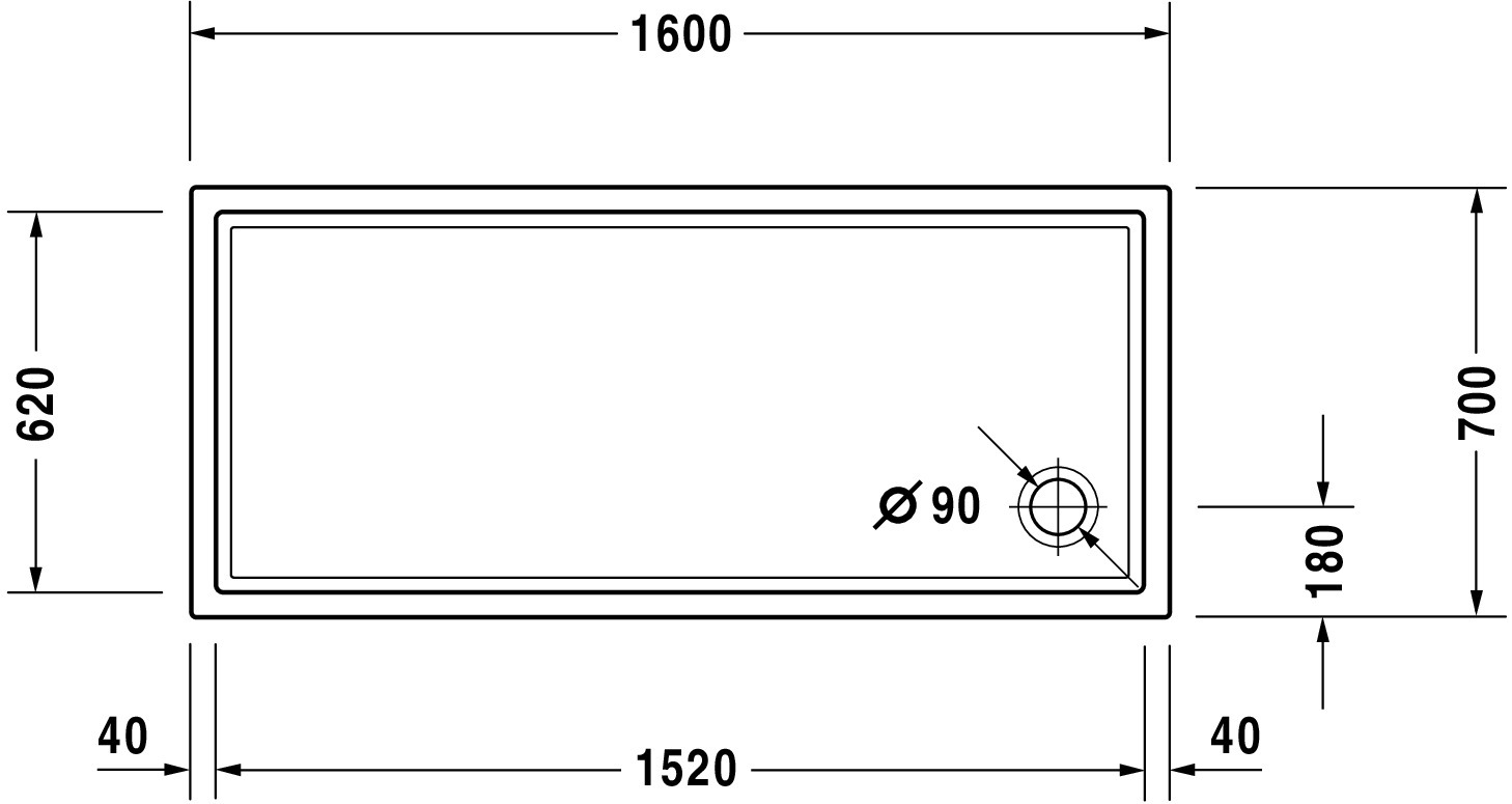 Duravit rechteck Duschwanne „Starck Slimline“ 160 × 70 cm 