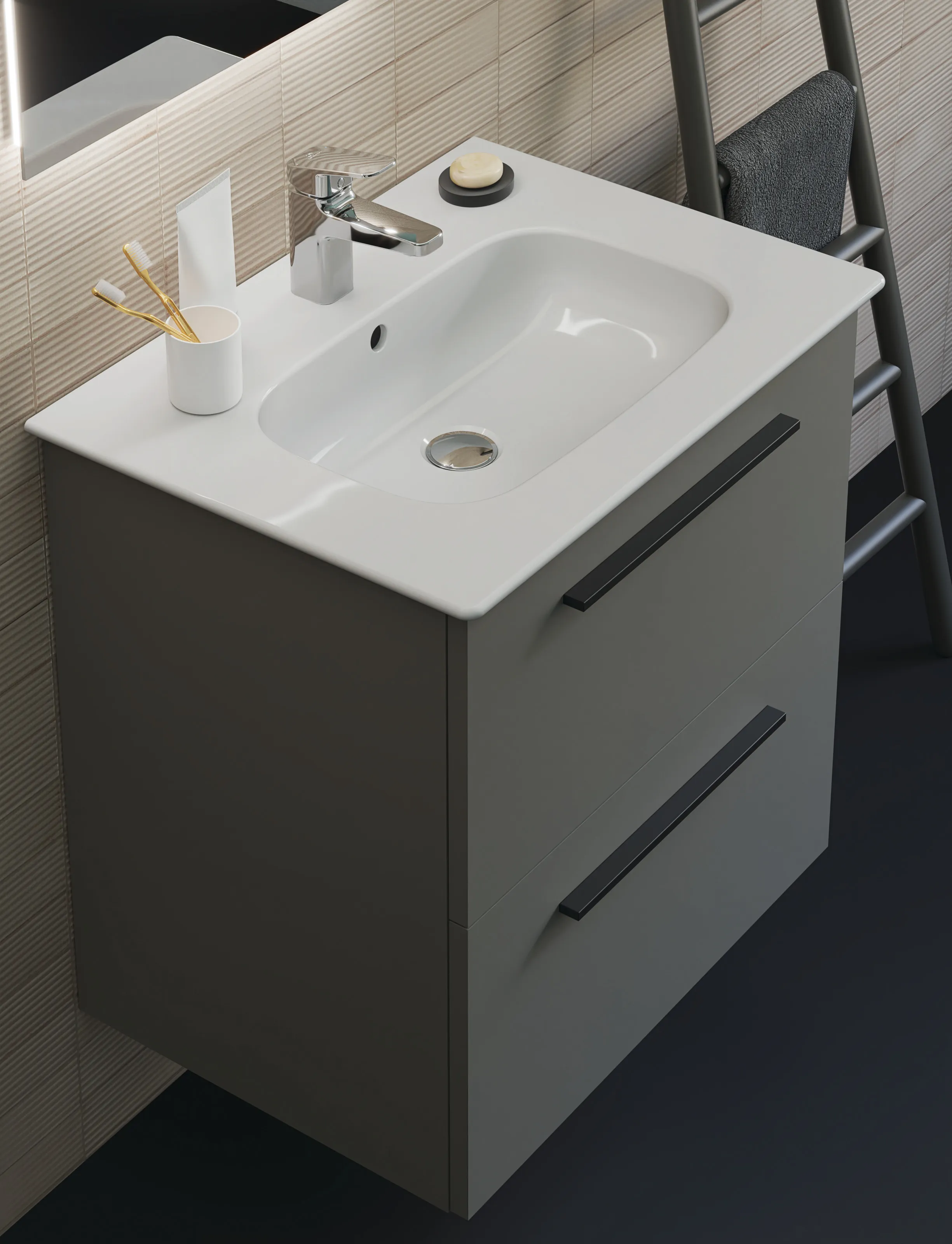 Ideal Standard i.life A Möbelwaschtischunterschrank Quarzgrau matt 600x440x630mm 2 Auszüge Softclose Ideal Standard i.life A Möbelwaschtischunterschrank Quarzgrau matt 600x440x630mm 2 Auszüge Softclose