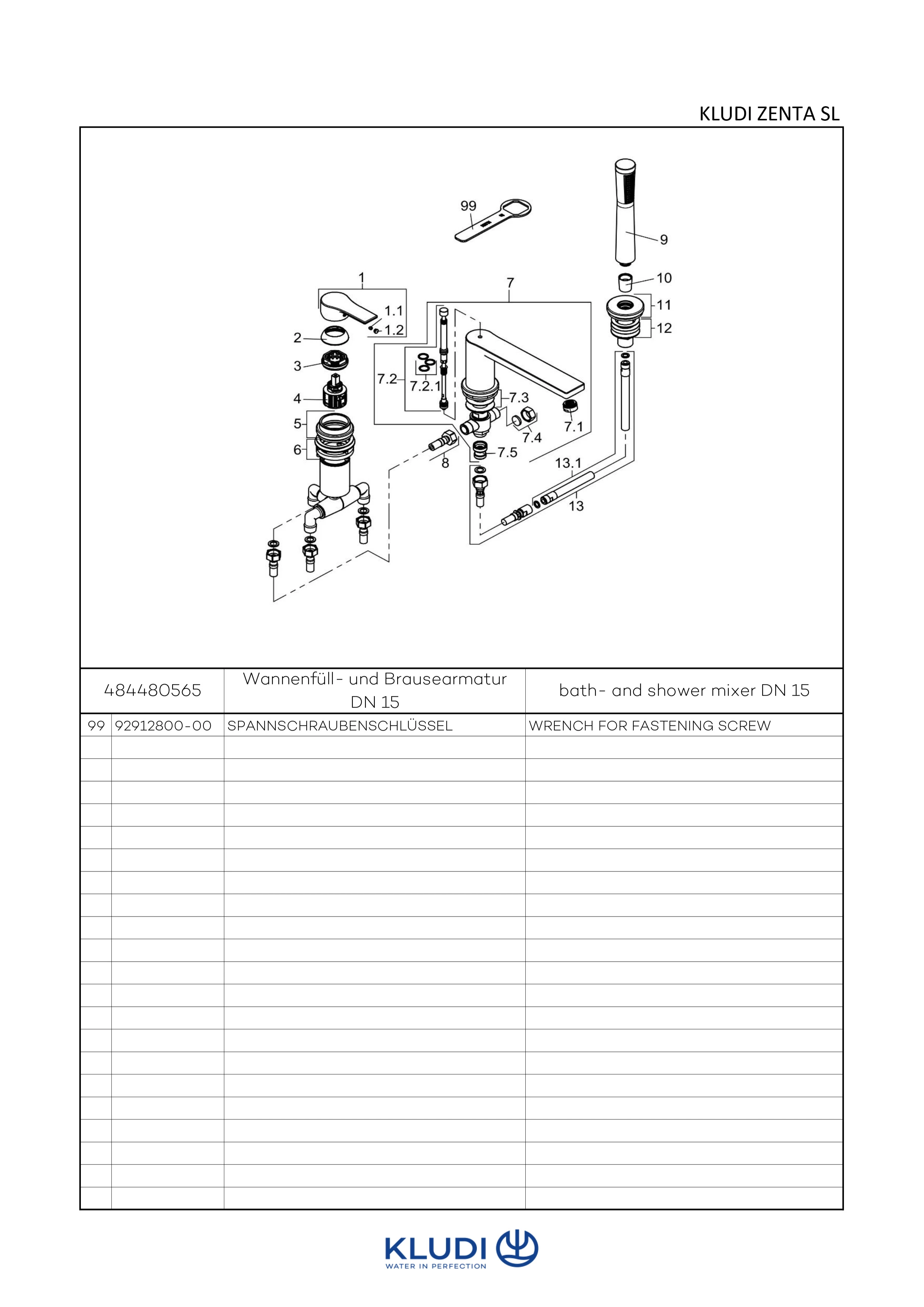 Kludi ZENTA SL 3-Loch Wannenfüll- und Brause-Einhandmischer chrom Kludi ZENTA SL 3-Loch Wannenfüll- und Brause-Einhandmischer chrom