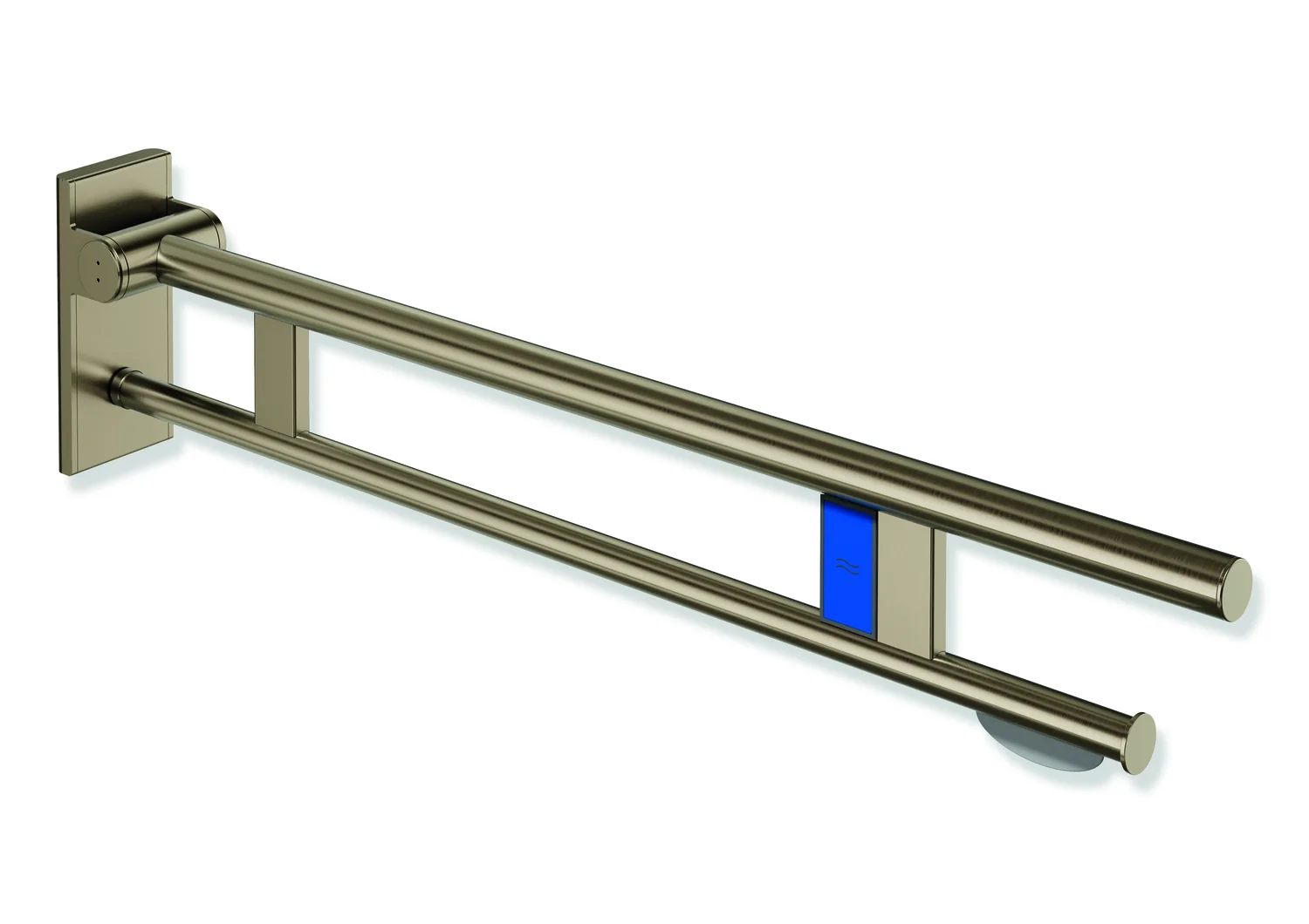 HEWI Stützklappgriff Duo System 900, Design A, Edelstahl PVD bronze gebürstet, Ausladung 900 mm, mit WC-Papierhalter und Funk-Spülauslösung, links HEWI Stützklappgriff Duo System 900, Design A, Edelstahl PVD bronze gebürstet, Ausladung 900 mm, mit WC-Papierhalter und Funk-Spülauslösung, links