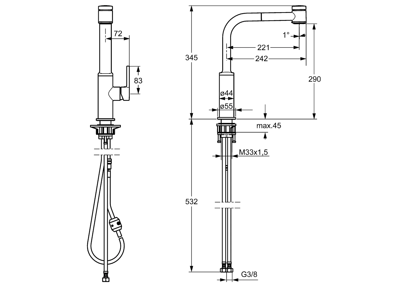 HansaRONDA Einhebelmischer Küchenarmatur HansaRONDA 5491 2-strahlig Ausladung 221 mm DN15 Chrom HansaRONDA Einhebelmischer Küchenarmatur HansaRONDA 5491 2-strahlig Ausladung 221 mm DN15 Chrom