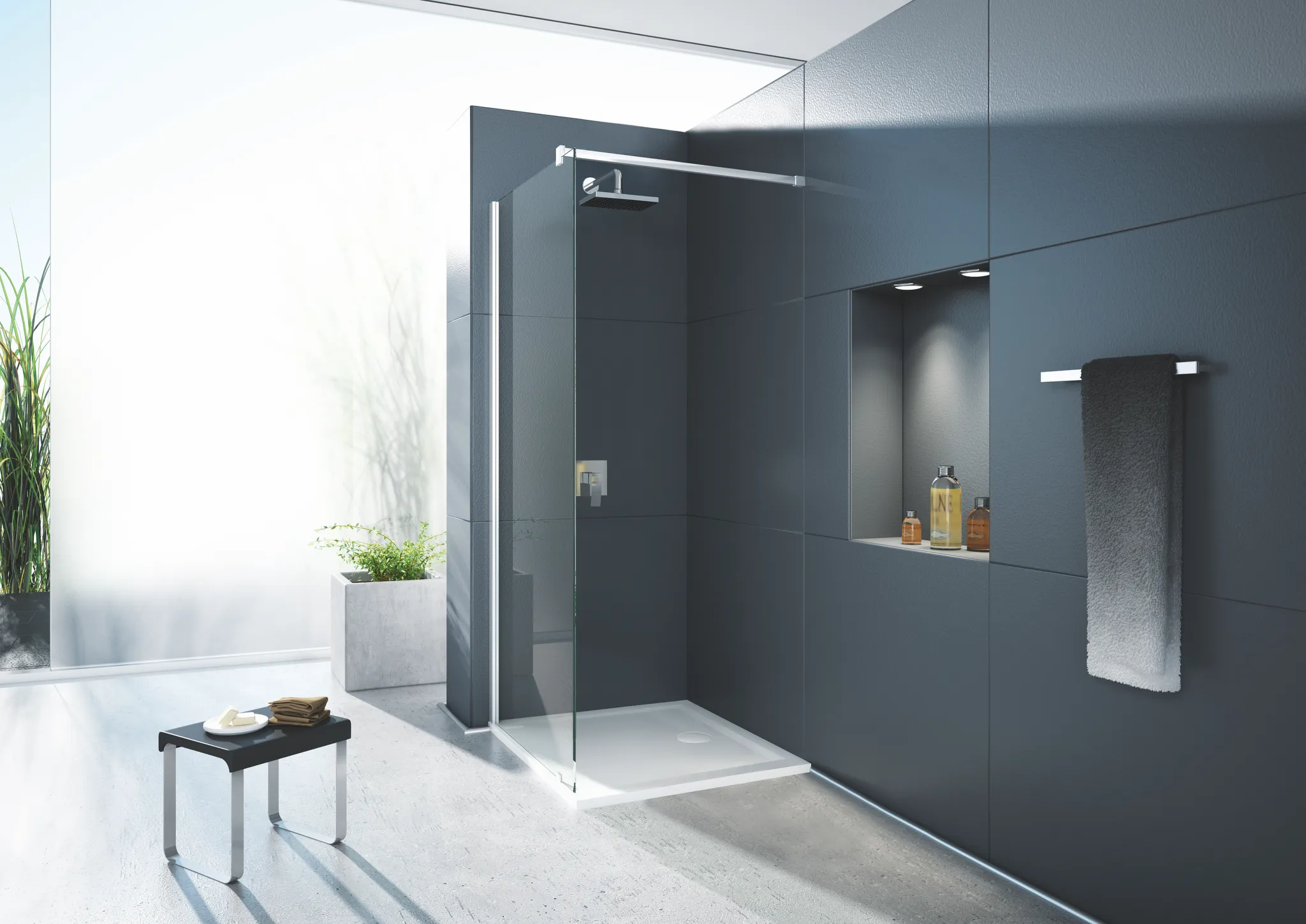 Hoesch Walk-In-Duschkabine „One & One“ Profile eloxal silber, H: 2100 mm Hoesch Walk-In-Duschkabine „One & One“ Profile eloxal silber, H: 2100 mm