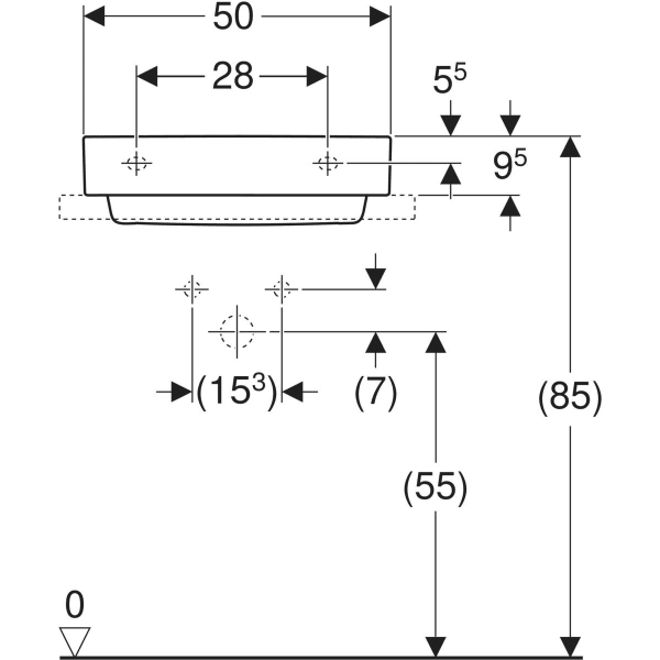 Aufsatzwaschtisch „One“ mit horizontalem Ablauf, rechteckig 50 × 41 cm in weiß alpin mit KeraTect® Aufsatzwaschtisch „One“ mit horizontalem Ablauf, rechteckig 50 × 41 cm in weiß alpin mit KeraTect®