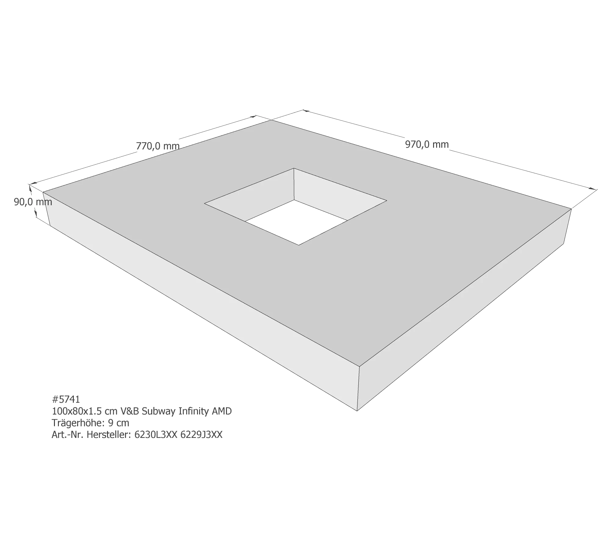 Duschwannenträger passend für Villeroy & Boch Subway Infinity 100 × 80 × 1,5 cm