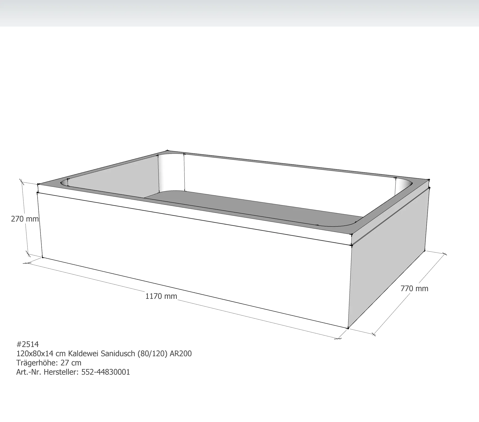 Duschwannenträger für Kaldewei Sanidusch 80 × 120 × 14 cm Breite: 120 cm / Länge: 80 cm