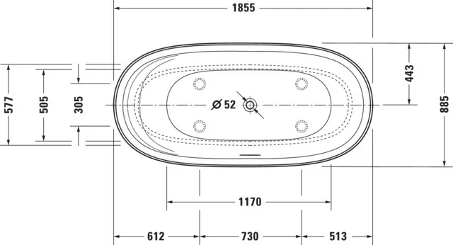 Duravit Badewanne „Cape Cod“ freistehend oval 185,5 × 88,5 cm