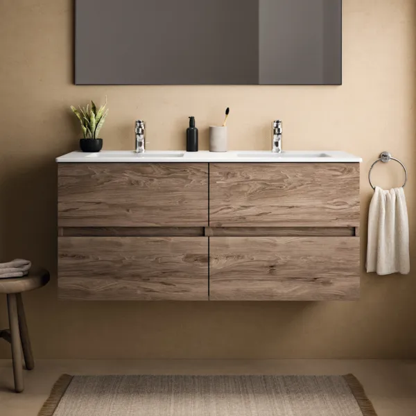 Ideal Standard Waschtischunterschrank „Eurovit+“ 120 × 55 × 44 cm Nussbaum geflammt Ideal Standard Waschtischunterschrank „Eurovit+“ 120 × 55 × 44 cm Nussbaum geflammt