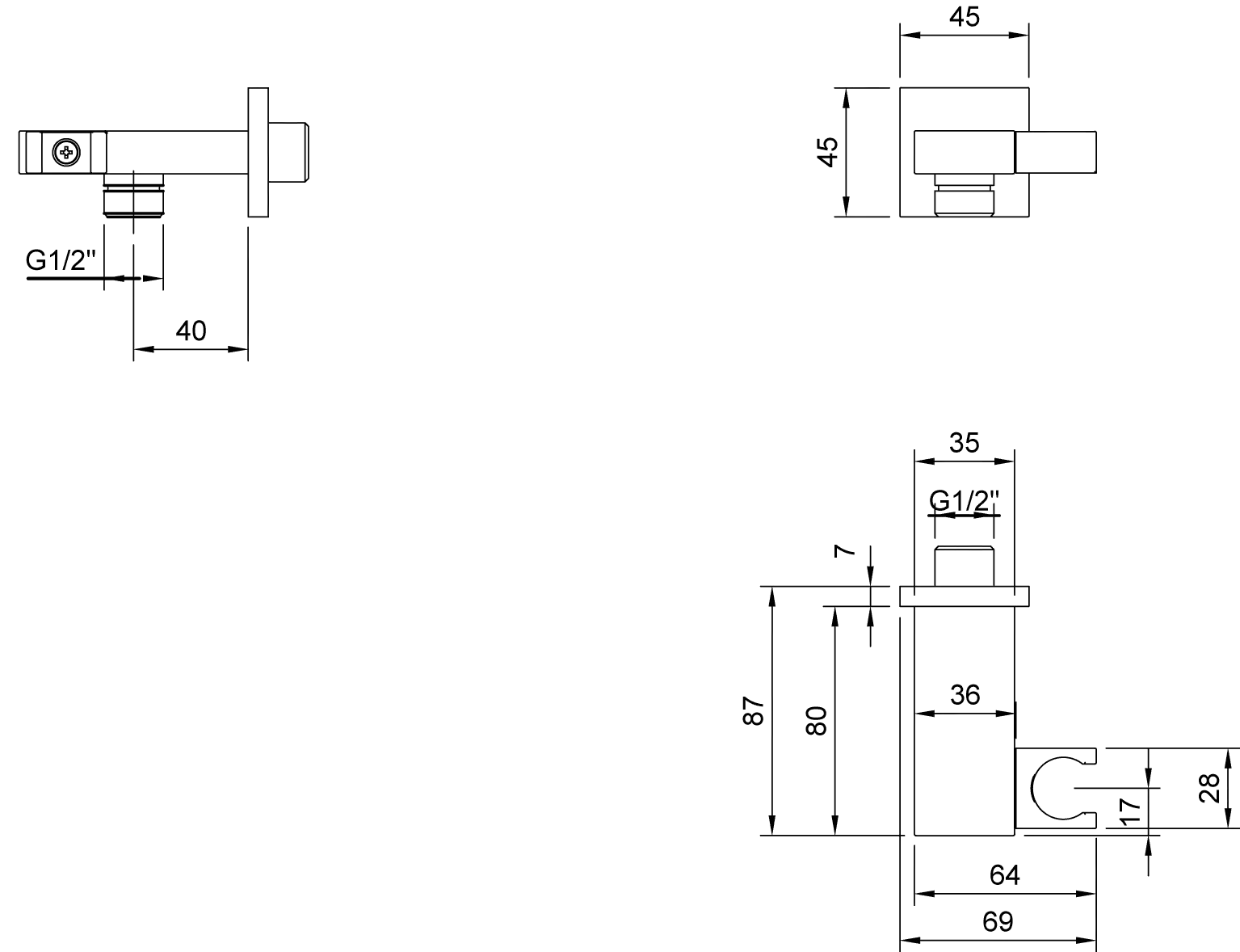 Villeroy & Boch Universal Showers Handbrausehalter TVC000463000, 68 x 45 x 87 mm, K5 Matt Black Villeroy & Boch Universal Showers Handbrausehalter TVC000463000, 68 x 45 x 87 mm, K5 Matt Black