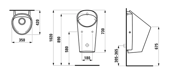 Absaugeurinal LEMA 420x350x730, spülrandlos, Wasserzulauf innen ohne elektronischer Steuerung weiß