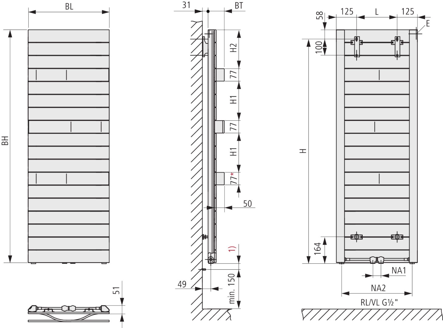 Kermi Design-Heizkörper „Tabeo®“ 50 × 119,7 cm in Weiß