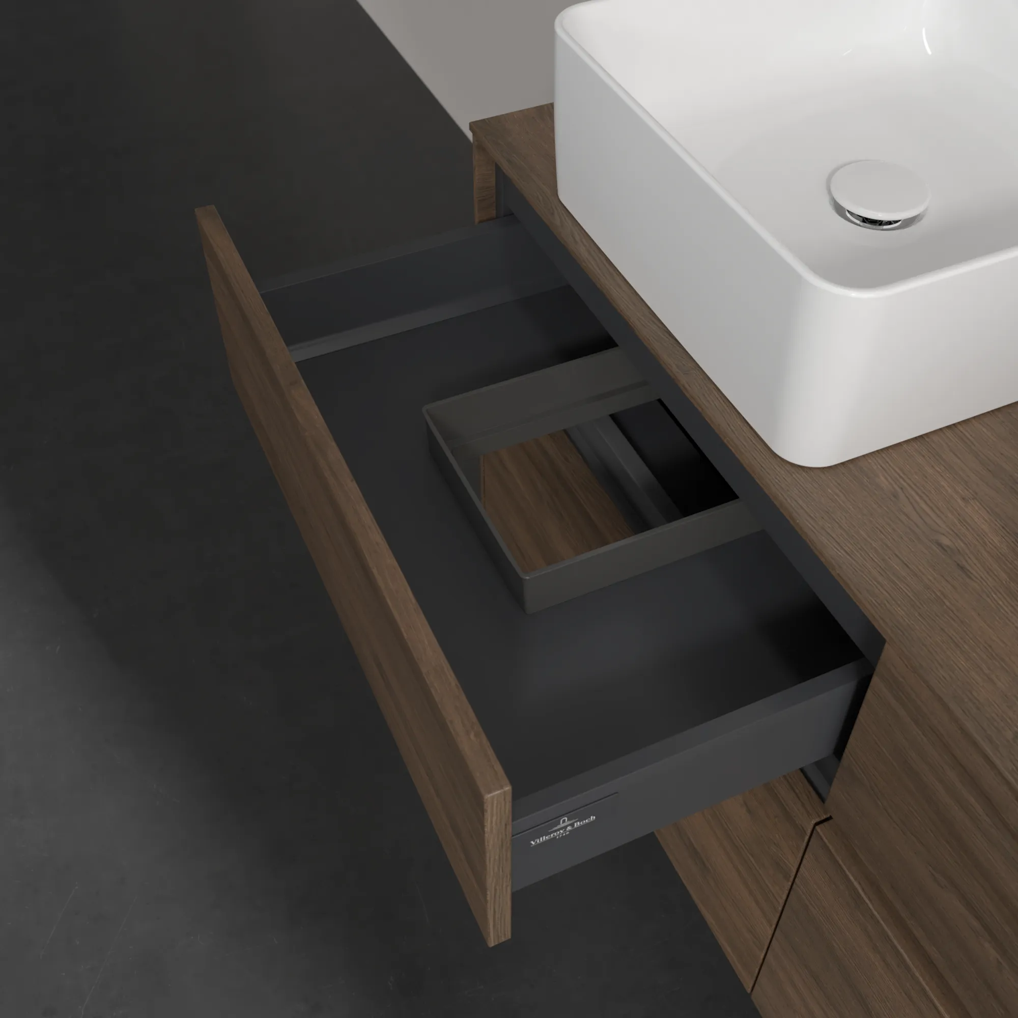 Villeroy & Boch Waschtischunterschrank „Collaro“ 1200 × 548 × 500 mm Arizona Oak, mit Beleuchtung, für links und rechts
