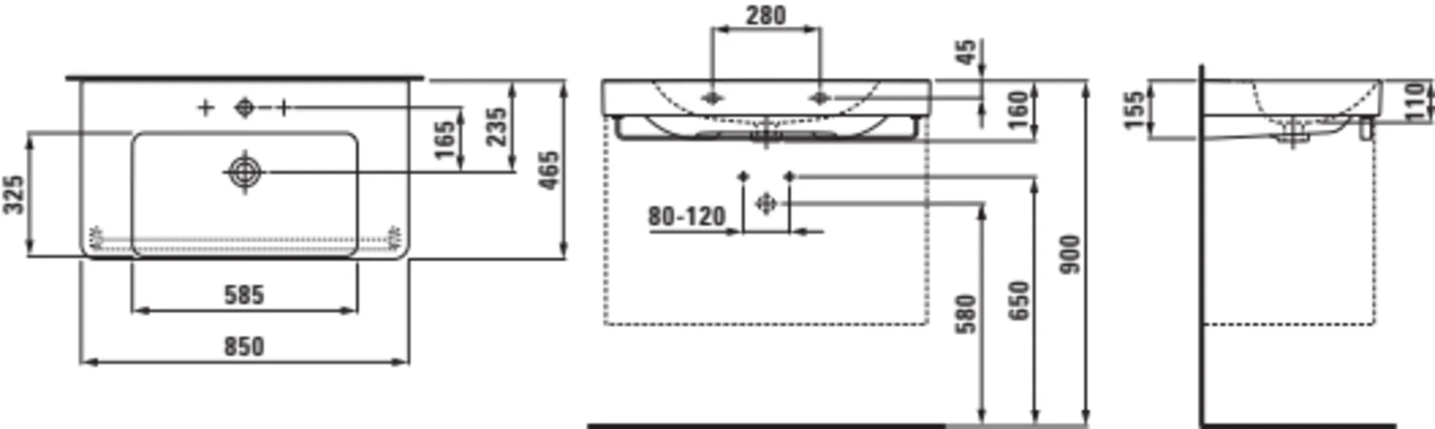 Pro X Waschtisch 81086.7 1HL mÜL 850x465, weiß