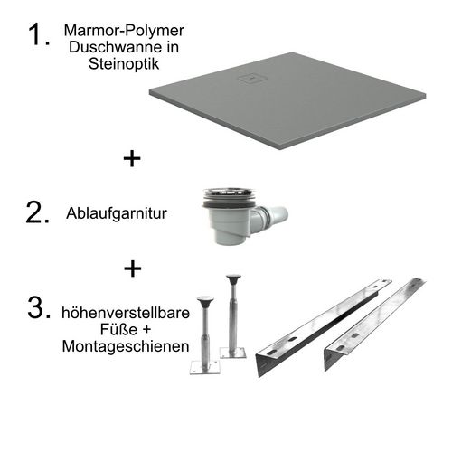 HSK rechteck Marmor-Polymer-Duschwanne „Steinoptik“ 100 × 140 cm in Sandstein