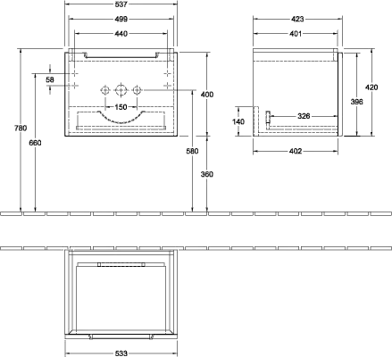 Villeroy & Boch Subway 2.0 Waschbeckenunterschrank A68610, 537 x 420 x 423 mm, White Matt