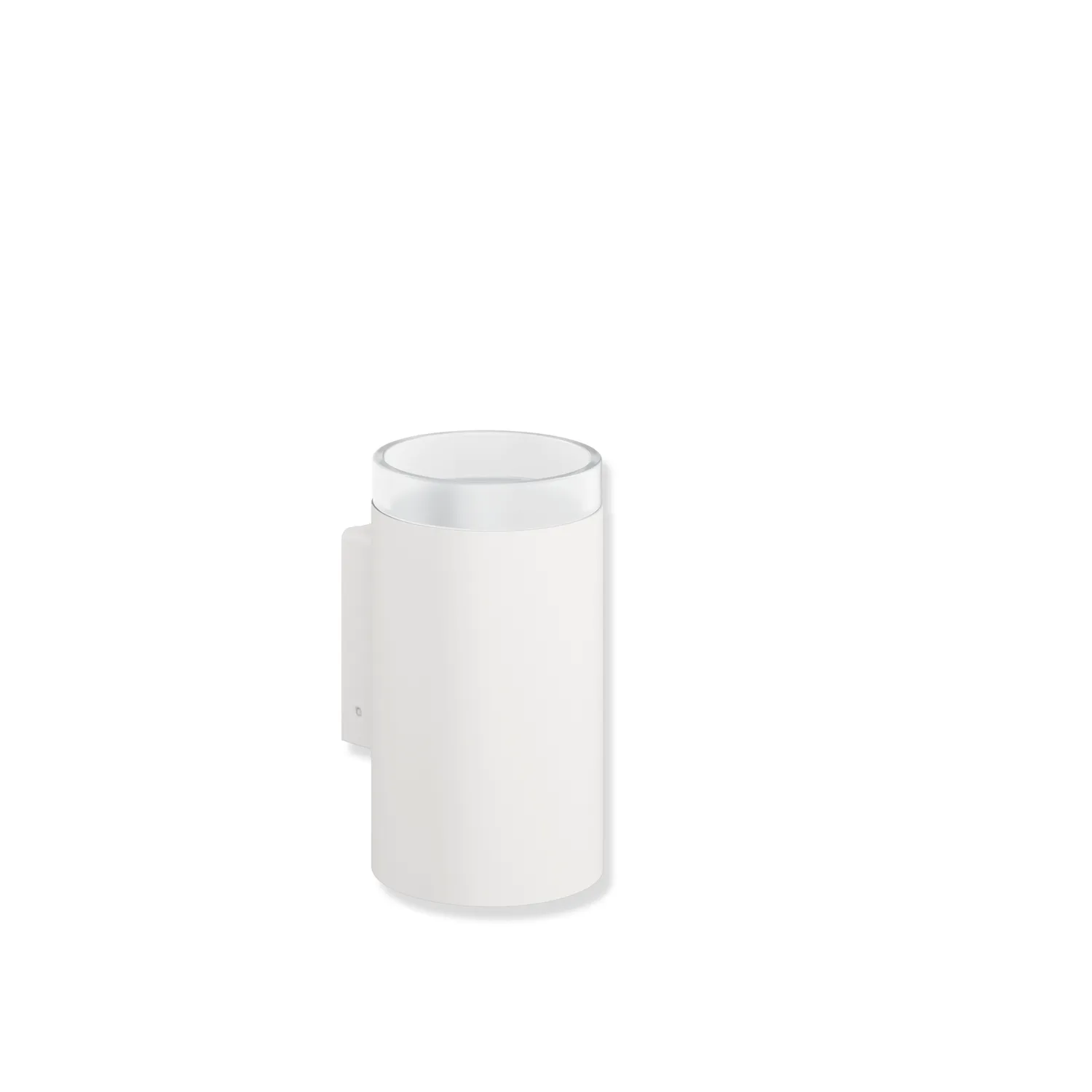 Glasbecher mit Halter, pulverbeschichtet weiß tiefmatt Glasbecher mit Halter, pulverbeschichtet weiß tiefmatt