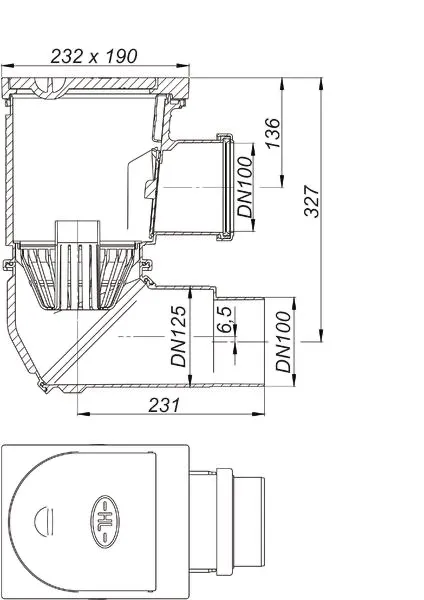Regenwasserablauf 600 NGHO, DN 100/DN 125