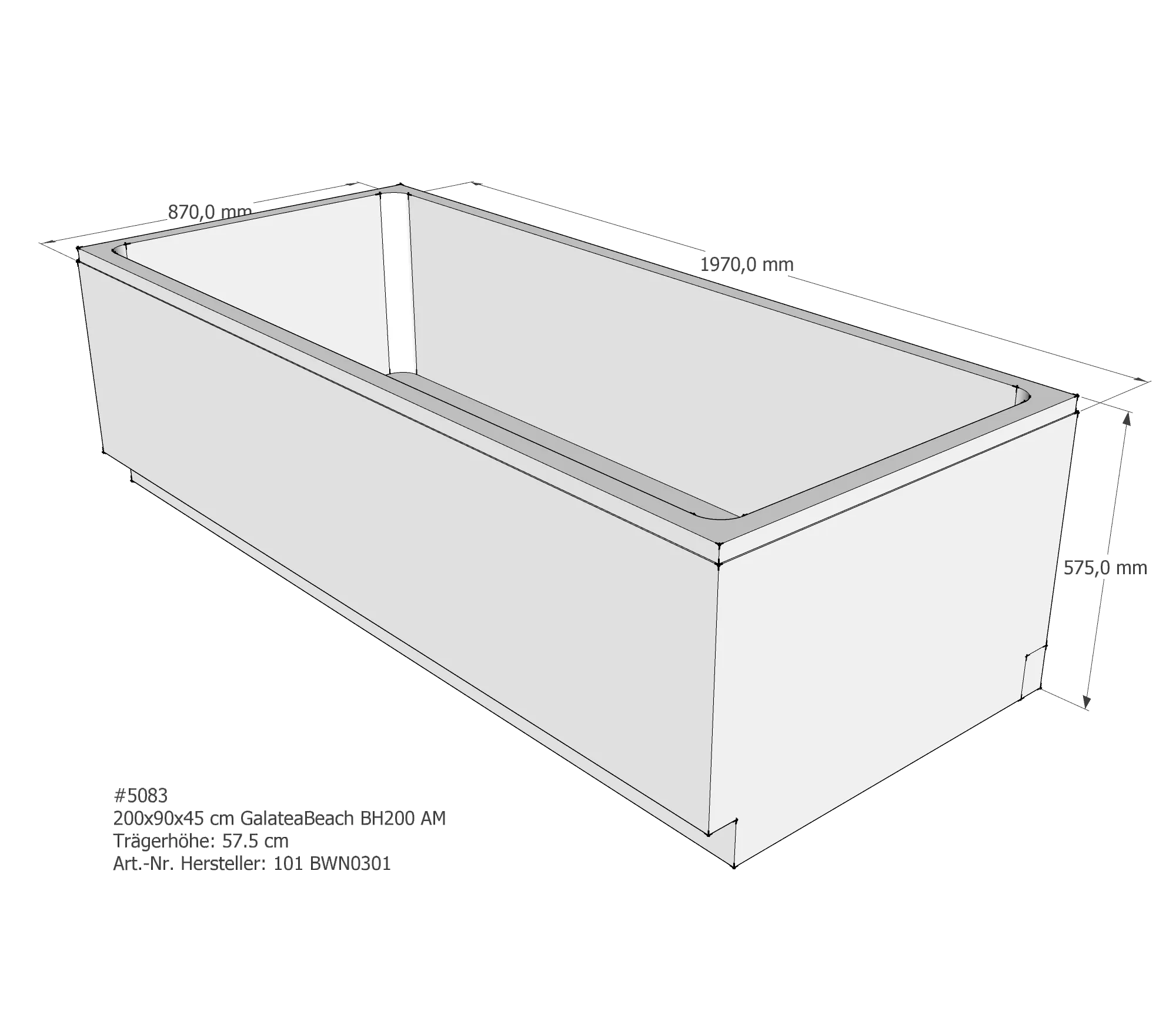 Badewannenträger passend für Galatea BH 200 Duo 200 × 90 × 45 cm