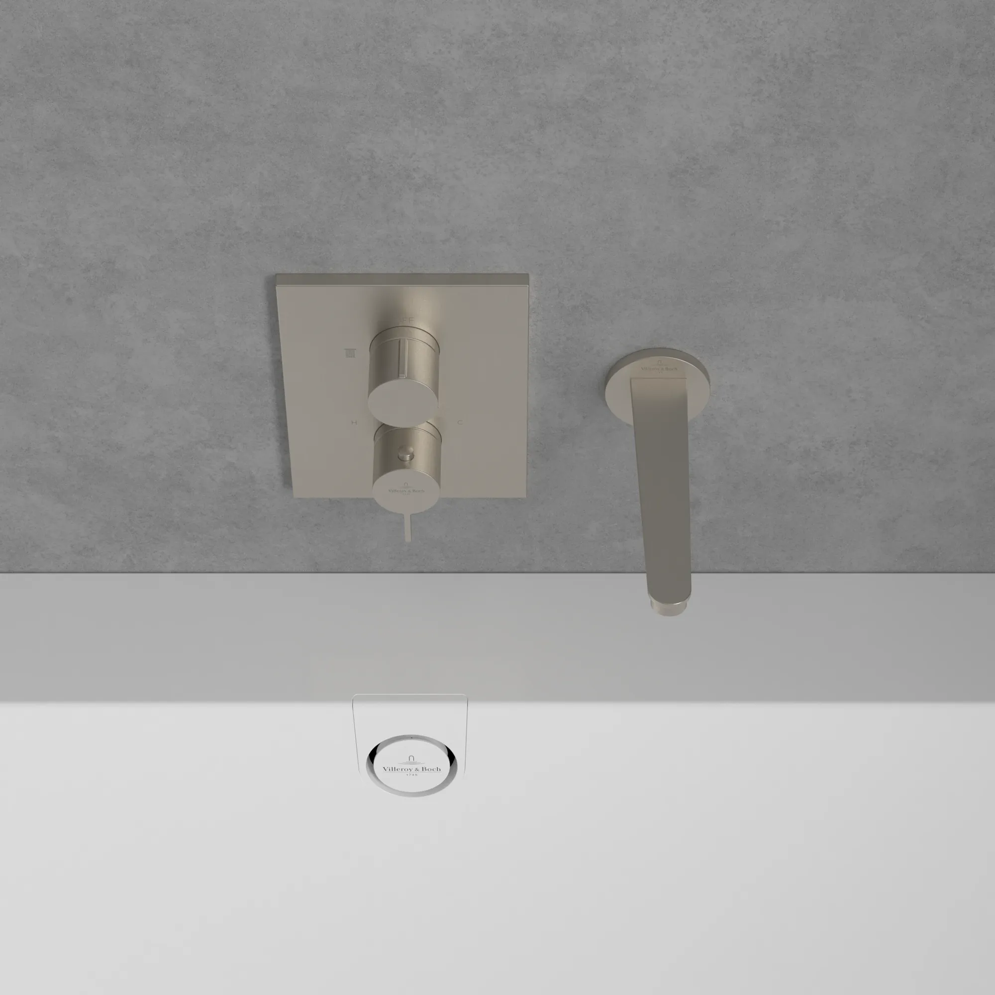 Zweihand-Unterputz-Armatur „Conum“ 12,4 cm in Brushed Nickel Matt Zweihand-Unterputz-Armatur „Conum“ 12,4 cm in Brushed Nickel Matt