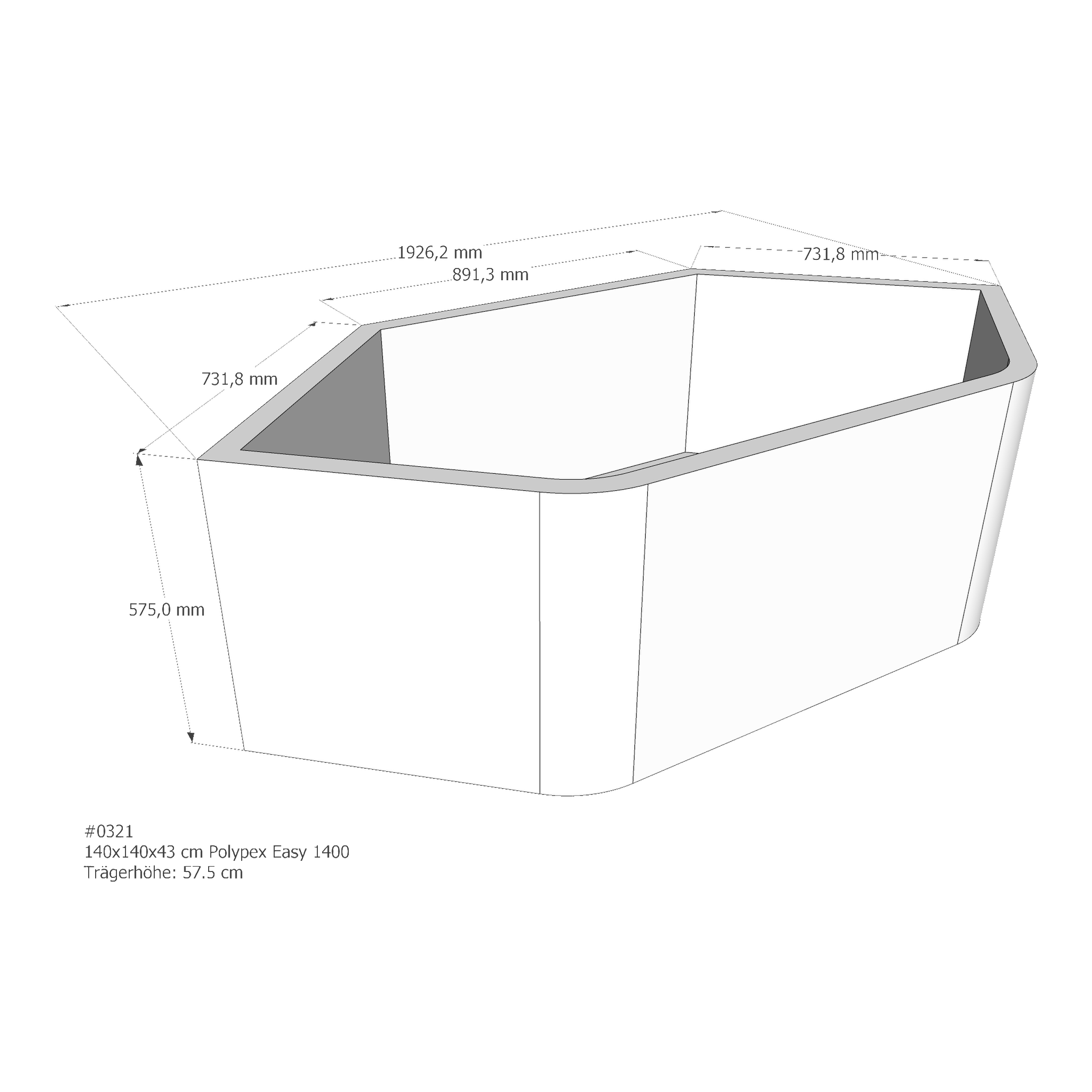 Badewannenträger für Polypex Easy 1400 140 × 140 × 43 cm