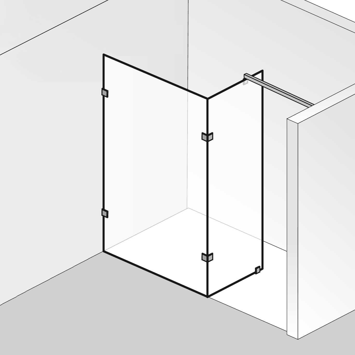 HSK rahmenlos Walk-In-Duschkabine Frontelement mit Seitenteil links „Atelier Pur“ Glas Klar hell, Sondergröße HSK rahmenlos Walk-In-Duschkabine Frontelement mit Seitenteil links „Atelier Pur“ Glas Klar hell, Sondergröße
