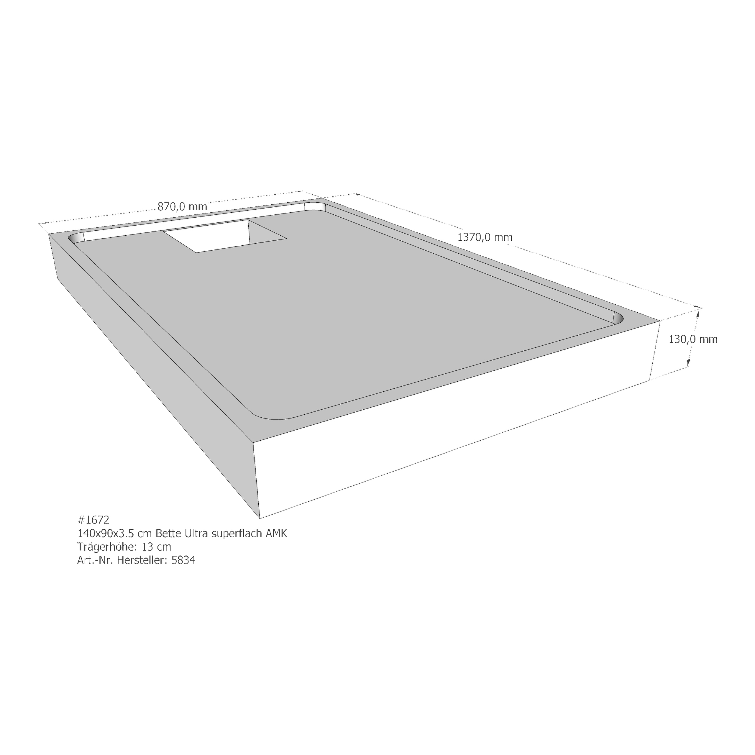 Duschwannenträger für Bette Ultra (superflach) 140 × 90 × 3,5 cm