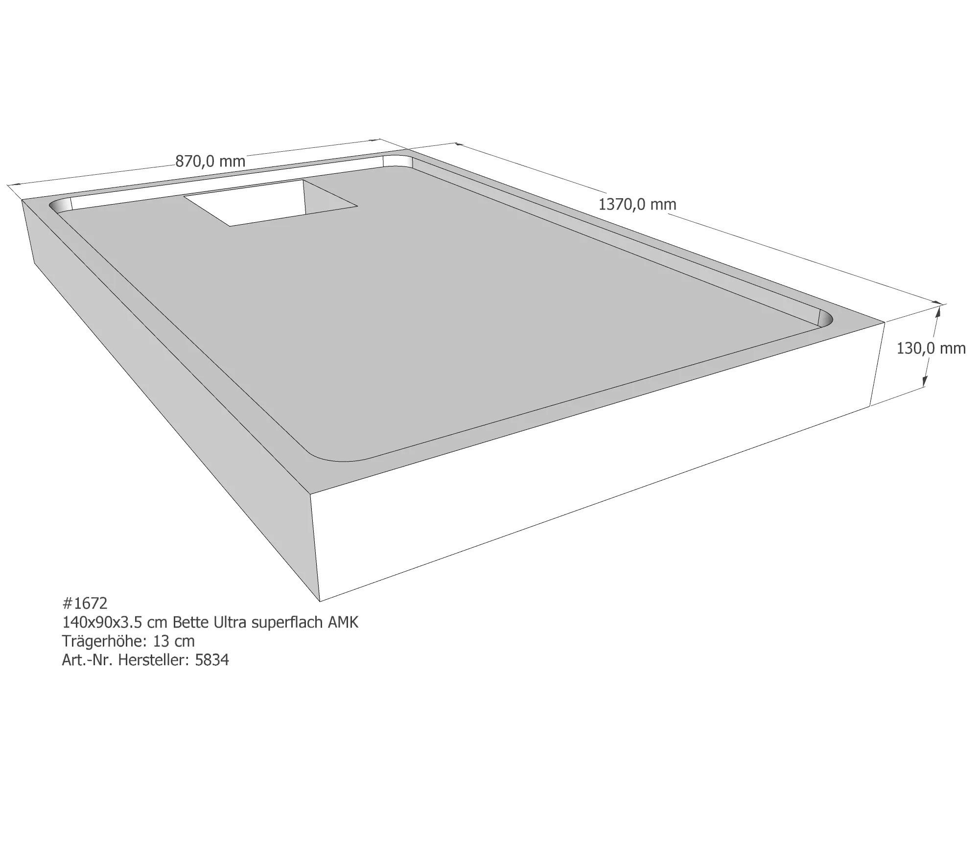 Duschwannenträger für Bette Ultra (superflach) 140 × 90 × 3,5 cm