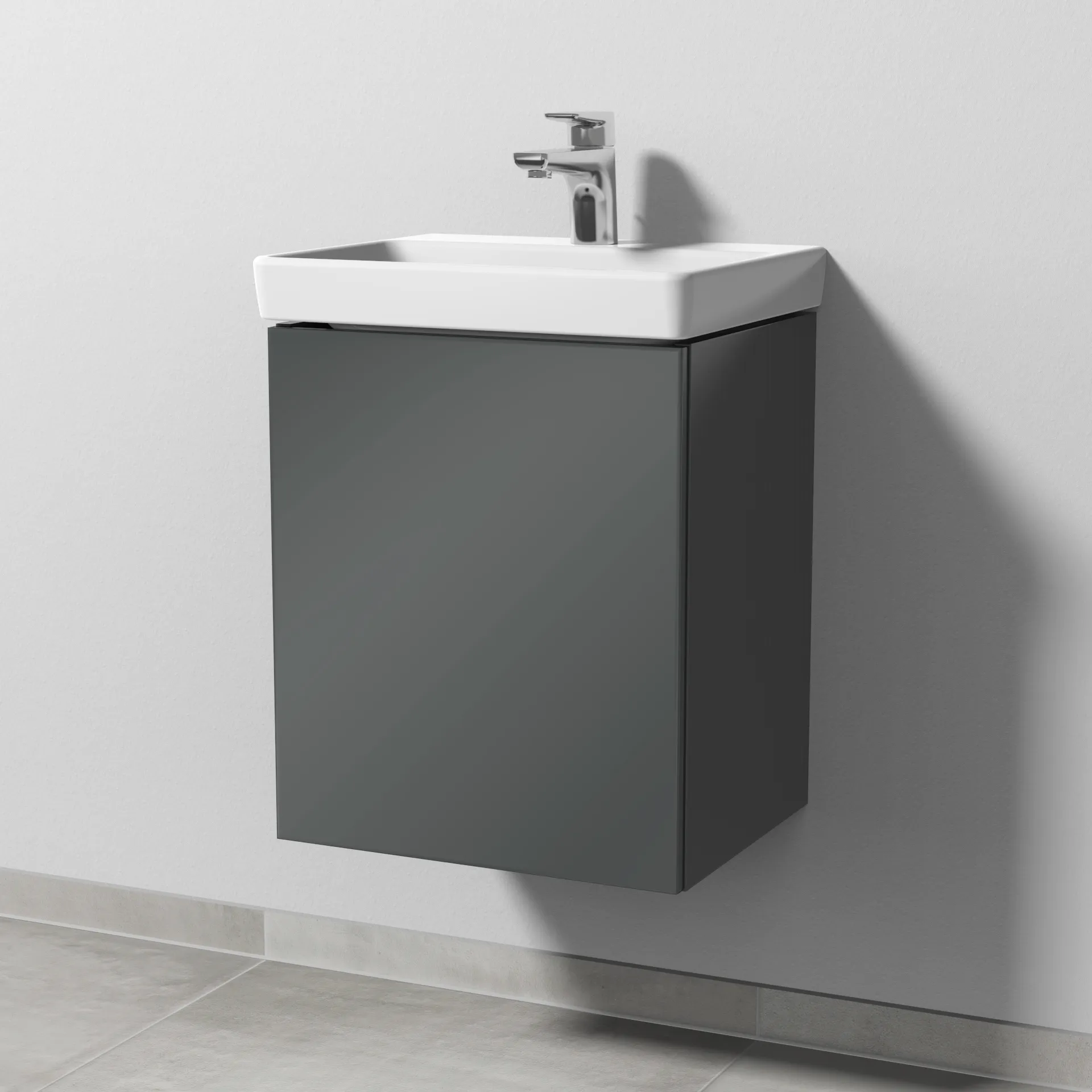 Sanipa Waschtischunterschrank „3way“ passend zu Keramik-Waschtische Avento von Villeroy & Boch 430 × 510 × 352 mm in Anthrazit (glanz), Anschlag links
