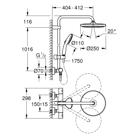 Grohe Tempesta System 250 Duschsystem mit Thermostatbatterie Wandmontage matt black Grohe Tempesta System 250 Duschsystem mit Thermostatbatterie Wandmontage matt black