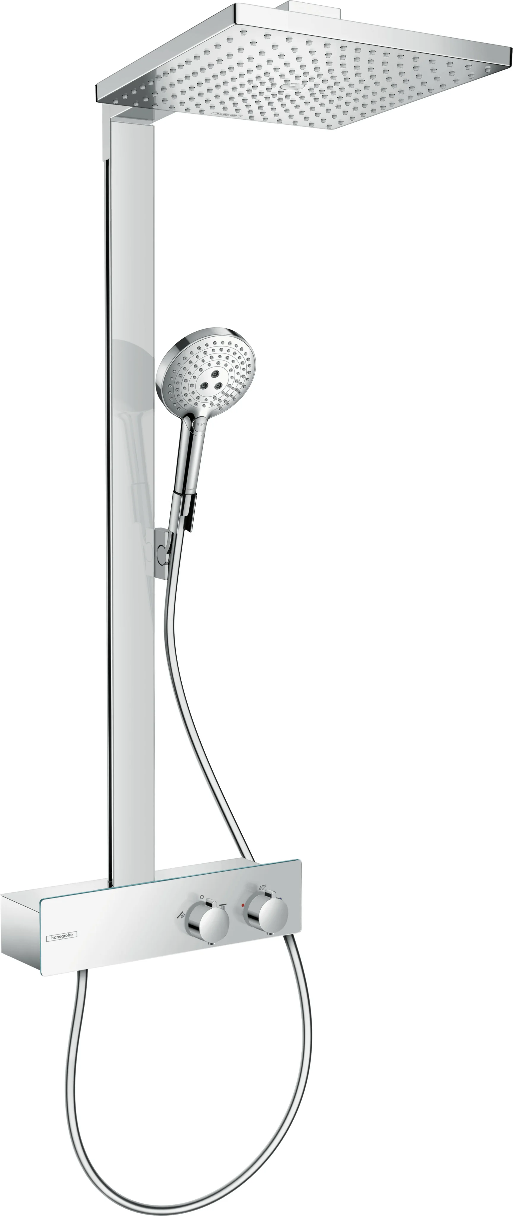 Hansgrohe Raindance E Showerpipe 300 1jet mit ShowerTablet 350 Chrom, Aufputzinstallation, DN15, 405 mm Brausearmlänge, 61 mm Brausestangenbreite