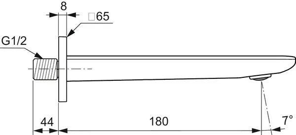 Wandauslauf Conca, Ausladung 180mm, mit eckiger Rosette, Brushed Gold Wandauslauf Conca, Ausladung 180mm, mit eckiger Rosette, Brushed Gold