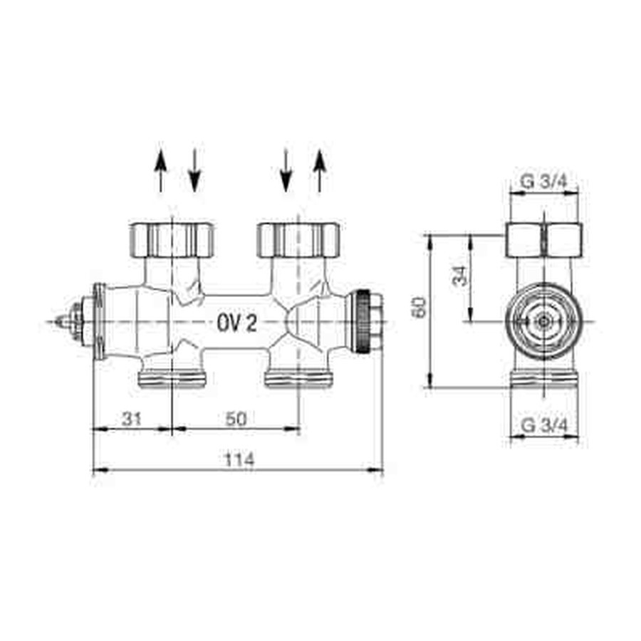 Design in Bad Anschlussgarnitur inkl. Thermostat für Heizkörper mit 50 mm Anschluss Eckform „Multiblock T“ in weiß