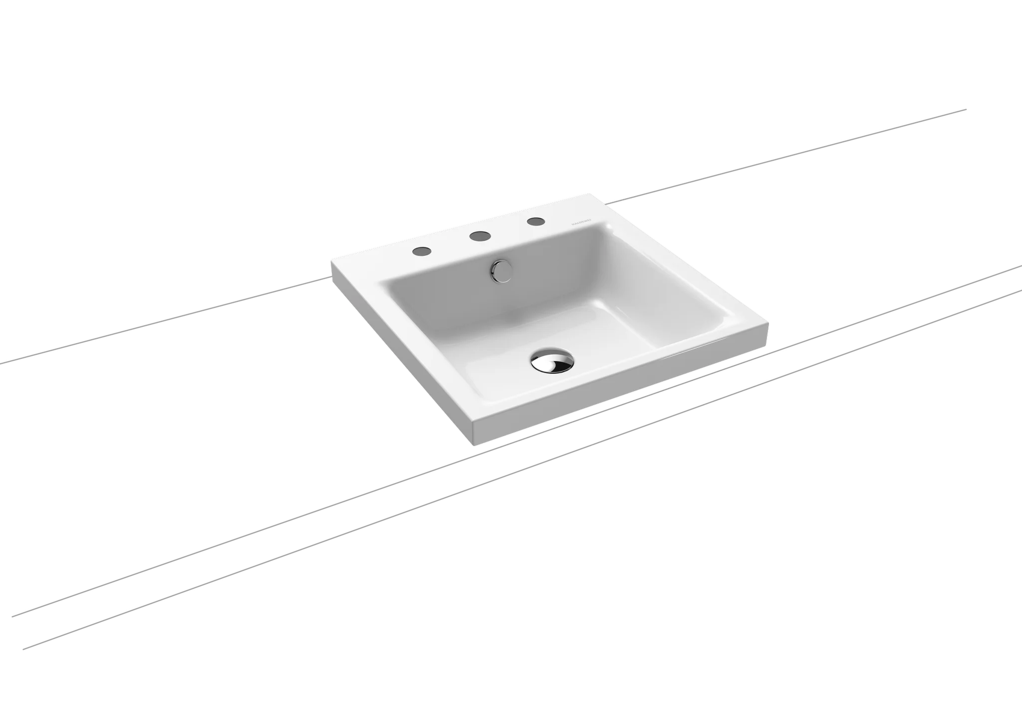 Kaldewei PURO Aufsatzwaschtisch, alpinweiß, 460x460 mm, Randhöhe 40 mm, mit 3er Hahnlochbohrung und Überlaufgarnitur chrom Kaldewei PURO Aufsatzwaschtisch, alpinweiß, 460x460 mm, Randhöhe 40 mm, mit 3er Hahnlochbohrung und Überlaufgarnitur chrom
