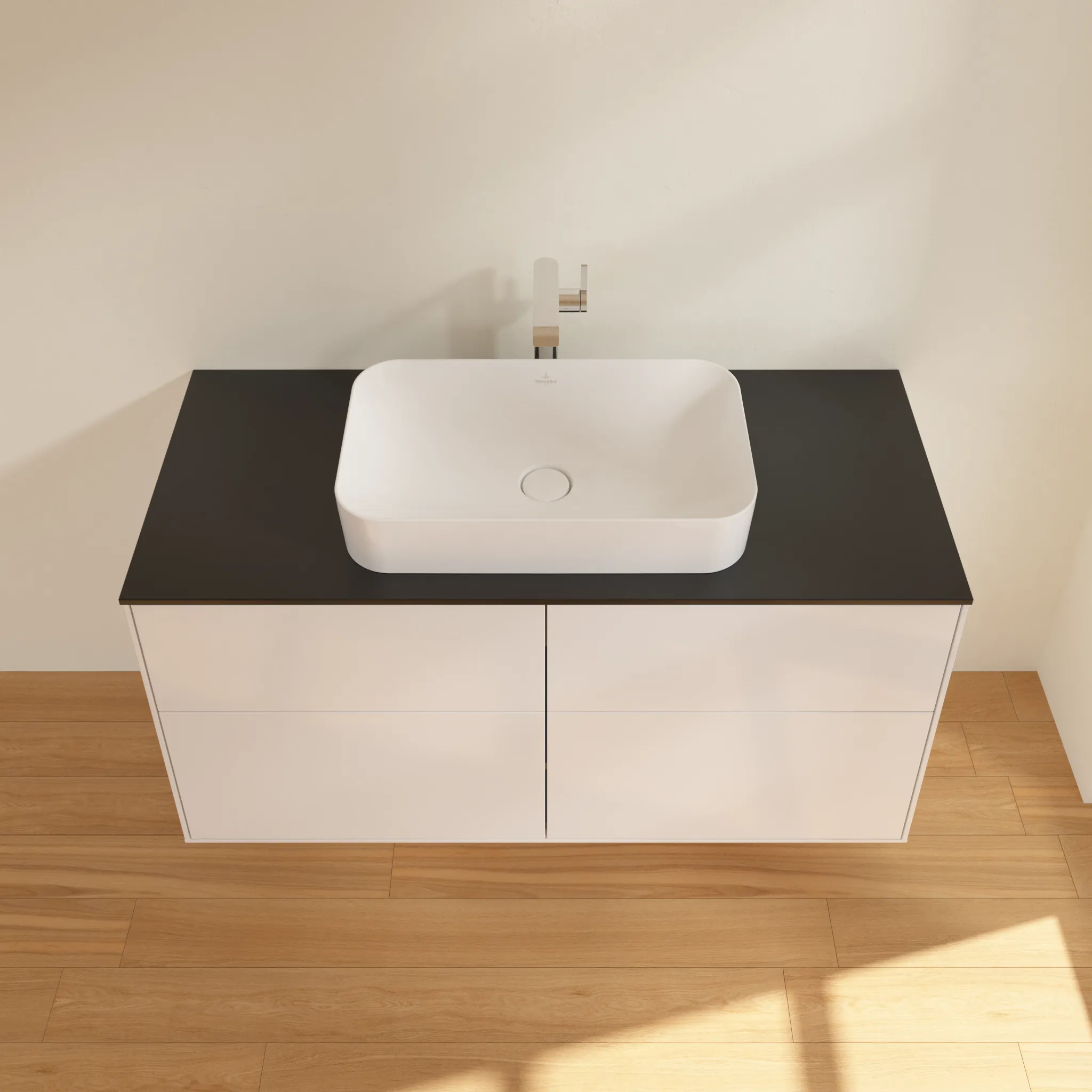 Villeroy & Boch Finion Waschbeckenunterschrank G26 1200x603x501mm Glossy White Lacquer / Glass Black Matt Villeroy & Boch Finion Waschbeckenunterschrank G26 1200x603x501mm Glossy White Lacquer / Glass Black Matt