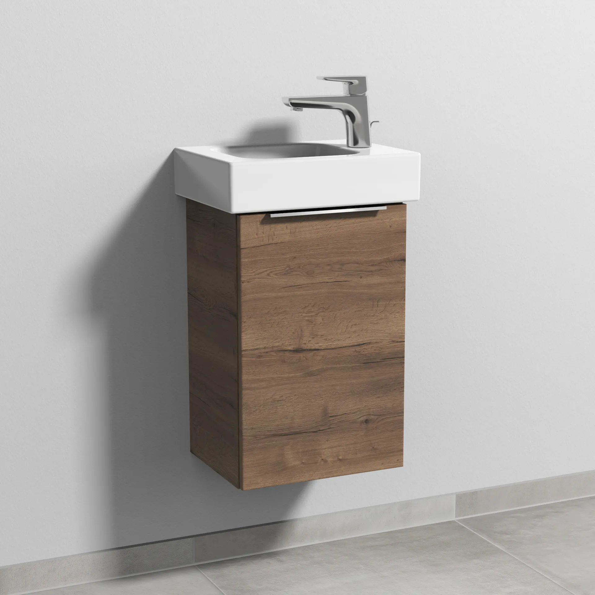 Sanipa Waschtischunterschrank „3way“ passend zu Keramik-Waschtische iCon von Geberit 335 × 523 × 267 mm in Eiche Tabak, Anschlag rechts
